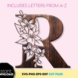 Delat monogrampaket SVG | Delat monogram SVG | Blommonogrambokstäver SVG | Delat monogramalfabet svg | Blommonogramalfabet svg png dxf bild 2