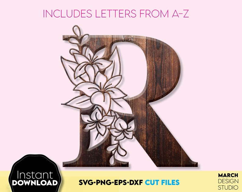 Delat monogrampaket SVG | Delat monogram SVG | Blommonogrambokstäver SVG | Delat monogramalfabet svg | Blommonogramalfabet svg png dxf bild 2