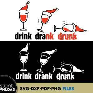 Boire un verre d'alcool Png, Noël boire chemise Png Svg, Noël vin T-shirt Png, chemise de Noël drôle Design Clipart Cricut Silhouette