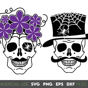 Crânio PNG | Crânio Clipart | Crânio Com Chapéu SVG | Crânio Floral SVG | Silhueta Crânio Svg | Halloween Svg | Arquivo de Corte de Design de Crânio para Cricut