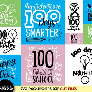 Pacchetto SVG 100 giorni di scuola, 100 giorni più intelligenti svg, 100° giorno di scuola svg, 100 giorni di scuola png, Pacchetto magliette 100° giorno di scuola png svg