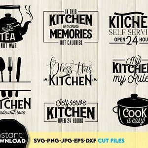 Paquete SVG de cocina / Citas de cocina SVG / Porta ollas SVG / Monograma de cocina SVG / Decoraciones de cocina SVG / Adornos de cocina de granja Png