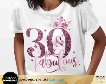 30th Birthday Shirt Design: Rose Gold Glitter SVG, Cricut Silhouette Digital Download