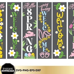 Panneau de bienvenue printemps SVG Png Bundle, porte d'entrée Pâques bienvenue panneaux SVG Bundle, Bonjour printemps bienvenue panneau SVG Png, Pâques bienvenue panneaux svg
