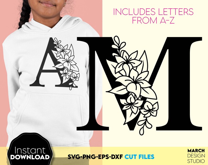 Delat monogrampaket SVG | Delat monogram SVG | Blommonogrambokstäver SVG | Delat monogramalfabet svg | Blommonogramalfabet svg png dxf bild 1
