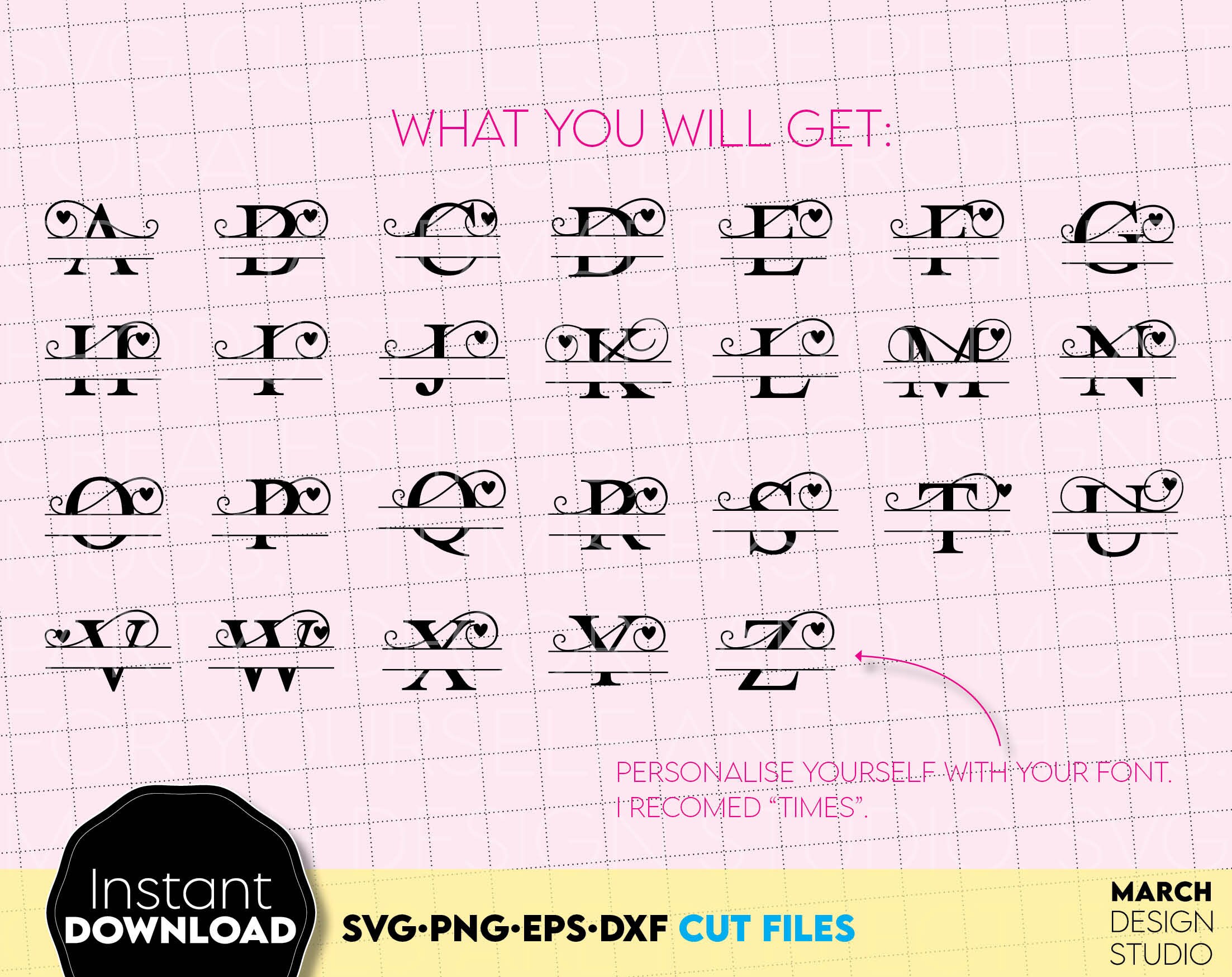 Split Letter Monogram SVG Bundle A-Z – Regal Name Initial Alphabet ...