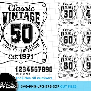 Pack de fichiers SVG T-shirt Vintage Papa – Âge Parfait 50e 60e 70e – Design Étiquette de Whiskey Rétro pour Cricut & Silhouette