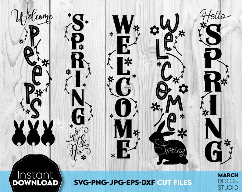 Easter Porch Sign SVG Bundle: Spring Welcome Vertical Signs, Digital ...