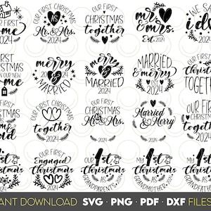 Unser erstes Weihnachten Bundle, handbeschriftet, erstes Weihnachten 2024 Ornament svg, unser erstes weihnachten als mr und mrs svg, fröhlich und maried svg