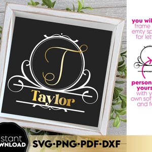Nom de famille couronne signe monogramme SVG PNG, ferme devant porche signe Svg Png, porche signe de bienvenue Svg à télécharger des fichiers pour Glowforge, Cricut