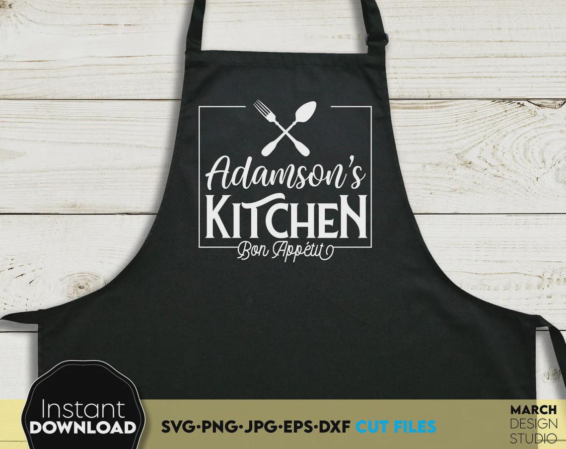 Personalized Kitchen Sign with Bon Appétit Quote – Custom Family Name Cooking Wall Art – Farmhouse Kitchen Decor for Aprons or Towels