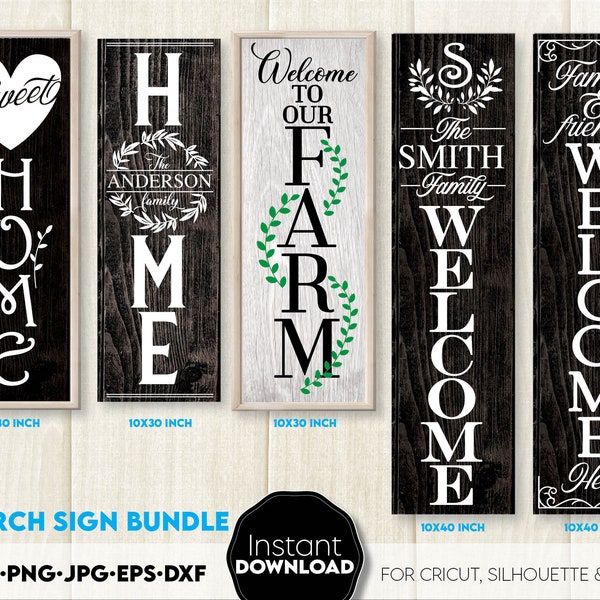 Welcome Sign SVG Bundle | Porch Sign SVG | Farmhouse Front Porch Welcome Sign SVG | Custom Door Monogram svg | Vertical Welcome Sign png