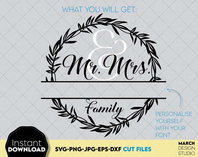 Family Split Monogram SVG designs for Your gift projects or home decoration. 
Files allow you to use designs for engraving, making shirts, tumblers with Cricut, Silhouette equipment. Monogram files also designed and easy to use for laser cutting.