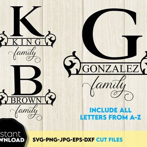 Split Letter Monogram SVG: Last Name Family Sign (Digital Download)