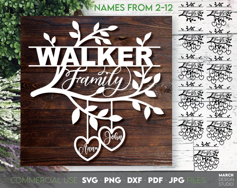 Family tree design with elegant Split monogram to insert first or last name. 5 file formats allow this Family Tree design to be cut from vinyl, engraved on glass or used as a laser cut file. Compatible with Cricut, Silhouette or other. Buy now Enjoy!