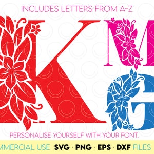 Paquete SVG de monograma floral / Letras florales SVG / Alfabeto floral SVG / Alfabeto botánico SVG / Letras florecientes Svg / Letrero con nombre Svg Png