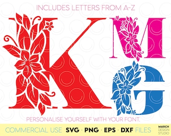 Floral Monogram SVG Bundle: Flower Letters, Botanical Alphabet (Digital Files)
