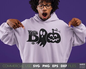 Boo Halloween SVG: Duch, Dynia, Pajęczyna, Plik do wycięcia, Pobieranie cyfrowe