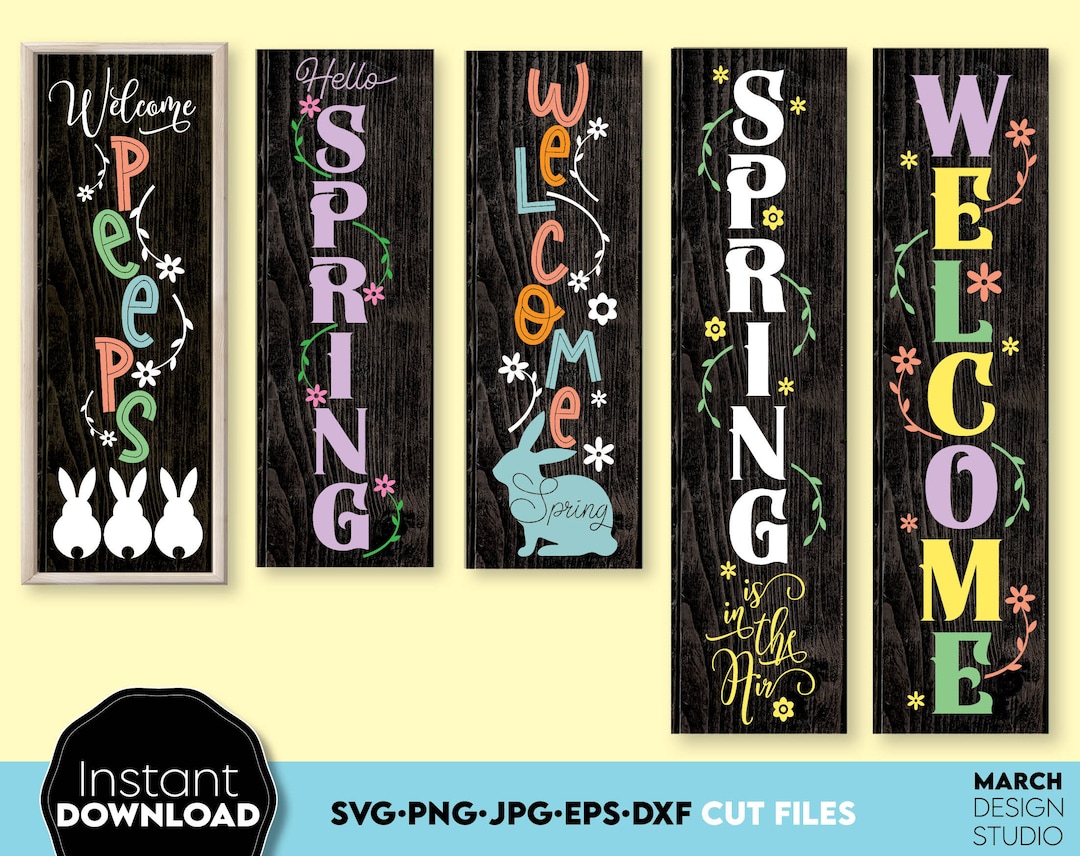Easter Porch Sign SVG Bundle: Spring Welcome Vertical Signs, Digital ...