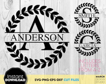 Lagerkrans Split Monogram SVG Bundle – Bokstäver A-Ö Initial Monogram, Cricut Cut Files