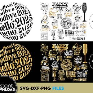 Pacote SVG de Feliz Ano Novo 2026 | Enfeites de Ano Novo com Letras à Mão SVG | SVG de Ano Novo | Sublimação de Ano Novo | Citações de Ano Novo SVG | PNG DXF