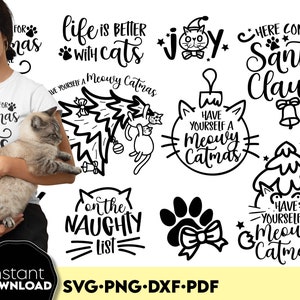 Lot de Noël chat SVG chat drôle Noël vacances chat SVG chat décorations de Noël Joyeux Noël chat chat coupé fase svg png Crifut Silhouette