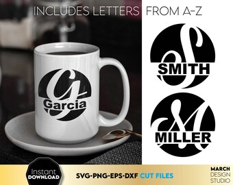 Alfabeto monograma com letras divididas - Arquivos de corte SVG para designs personalizados - Download digital