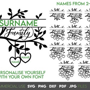 Family tree design with elegant Split monogram to insert first or last name. 5 file formats allow this Family Tree design to be cut from vinyl, engraved on glass or used as a laser cut file. Compatible with Cricut, Silhouette or other. Buy now Enjoy!