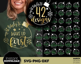 Most Likely to Set of 42 Christmas Ornament For Family And Holiday Friends Matching Shirts SVG PNG Bundle Featuring Funny