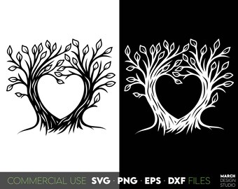 Árvore genealógica em formato de coração, símbolo do amor na natureza, design em SVG, download digital.