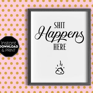 Grappige badkamerposter, png | Badkamer teken svg | Badkamer muur decor svg | Badkamerregels svg | Shit Happens Here-svg