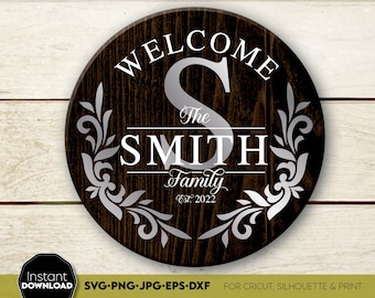 Personalized Welcome Family Monogram Wreath Design with Custom Name and Established Year Decor