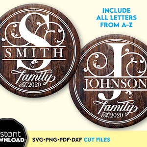 Geteiltes Monogramm SVG | Familie Monogramm SVG | Split Buchstaben svg | Hochzeit Monogramm svg | Nachname-Zeichen-Svg | Familie Name Willkommensschild svg png