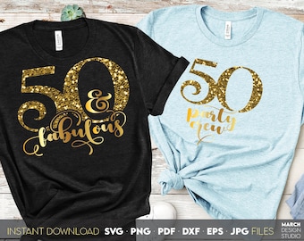 50th Birthday SVG | Fabulous Party Crew, Gold Glitter Digital Download