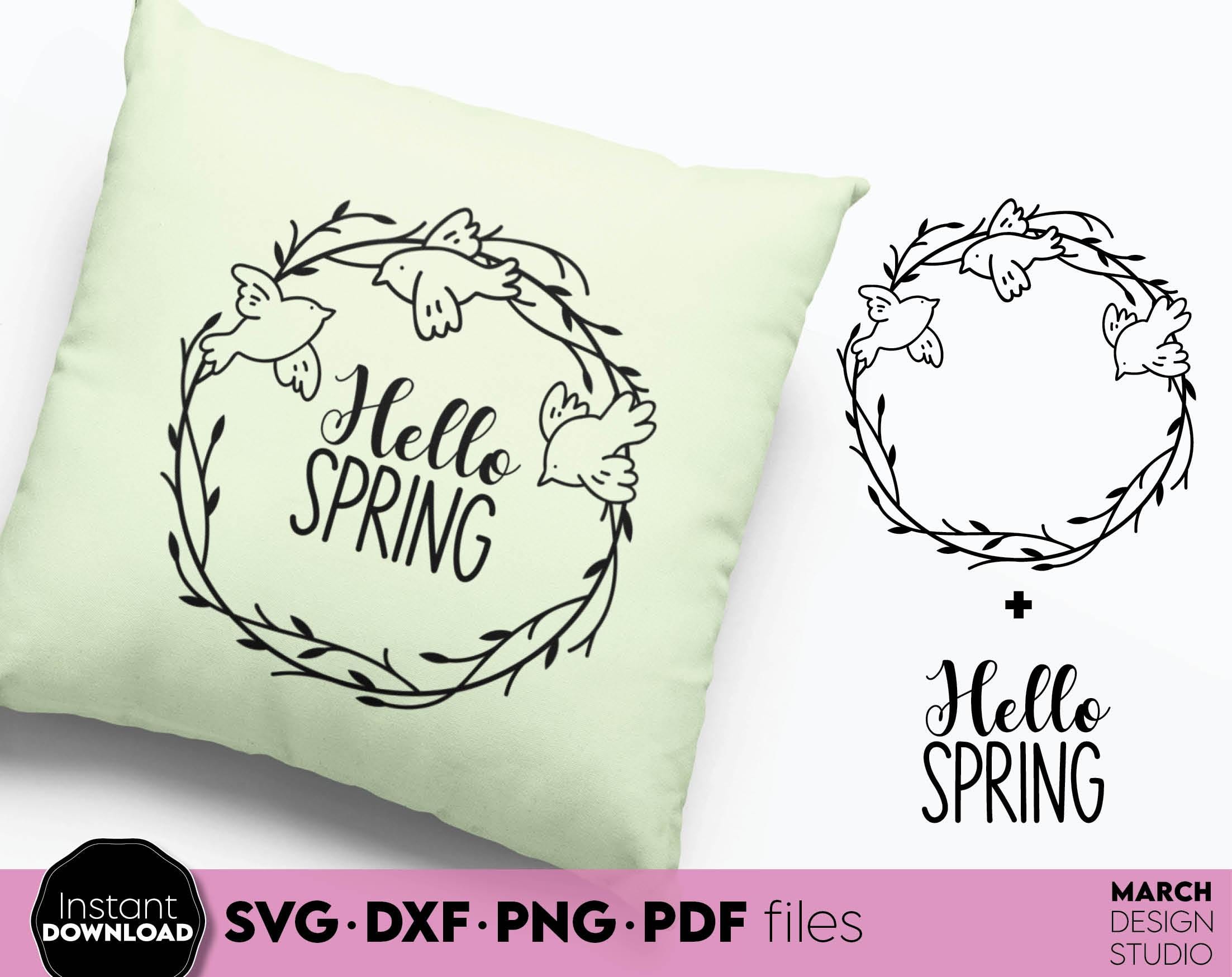 Spring Easter Floral Wreath SVG PNG Bundle With Hello Spring Sayings ...