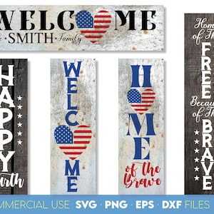 Bundle de signe de bienvenue patriotique svg | Signes patriotique de porche vertical svg | liberté svg png | Plaque de porte d'entrée de ferme américaine fière