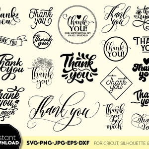Ensemble de cliparts Png Merci, Merci Clipart, fichiers Svg pour Silhouette Cricut, dictons Svg Merci, merci Stickers Svg Bundle