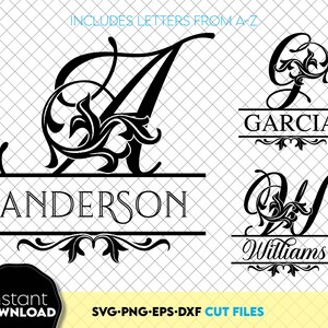 Family Name Monogram SVG: Wedding Split Letter Font (Digital Download)
