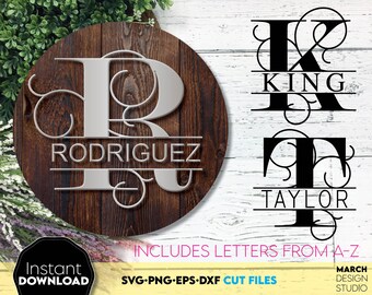 Delad bokstavsmonogram SVG-paket, familjenamnstypsnitt, digital nedladdning
