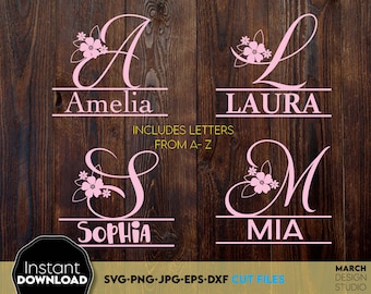Floral Split Monogram SVG: Family Name Letters (Digital Download)