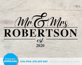 Mr and Mrs Split Monogram SVG: Wedding Last Name Sign, Digital Download