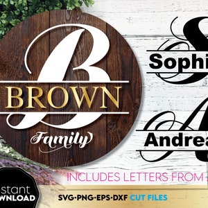 family name monogram | cricut monogram svg designs | family monogram svg | Monogram Font Svg | split name frame svg | Last Name svg PNG