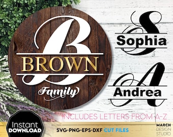 Familienaam monogram SVG | Gesplitste brieflijst (digitale download)
