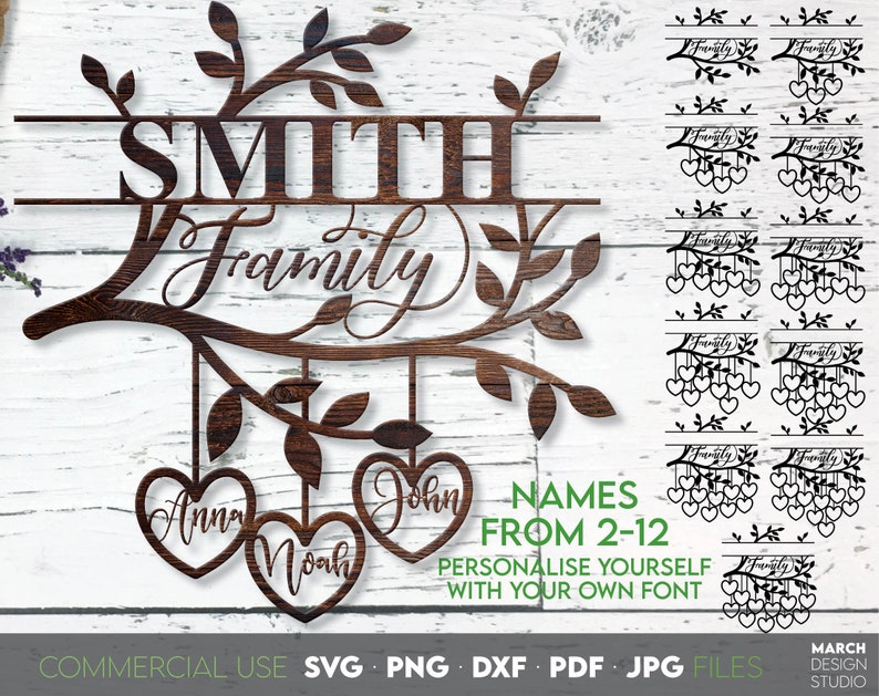 Family tree design with elegant Split monogram to insert first or last name. 5 file formats allow this Family Tree design to be cut from vinyl, engraved on glass or used as a laser cut file. Compatible with Cricut, Silhouette or other. Buy now Enjoy!