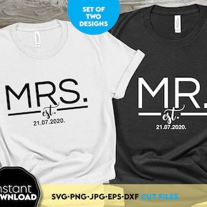 Sr. e Sra. SVG, Sr. e Sra. SVG, Camisetas Sr. e Sra. SVG, Casamento SVG, Camisetas Recém-casados SVG, Lua de mel SVG, Arquivos SVG para Cricut, Noivos SVG