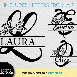 Monogramma con nome diviso / Monogramma nuziale svg / Monogramma di famiglia svg / Monogramma con lettere divise svg / File SVG con monogramma floreale per cricut