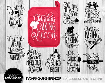 Christmas Baking SVG Bundle Featuring Festive Kitchen Quotes for Potholders Aprons and Holiday Decorations