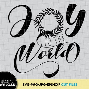 Joy To The World Svg Png Diseño de camiseta navideña con corona navideña SVG, adornos navideños, archivo de corte Svg navideño para Cricut