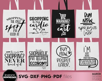 Funny Shopping Tote Bag SVG Bundle, Digital Download