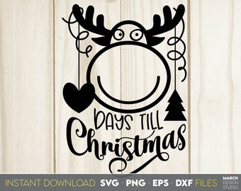 Conto alla rovescia di Natale in formato SVG, design con renne per i giorni che mancano a Natale, file PNG e DXF scaricabili digitalmente.